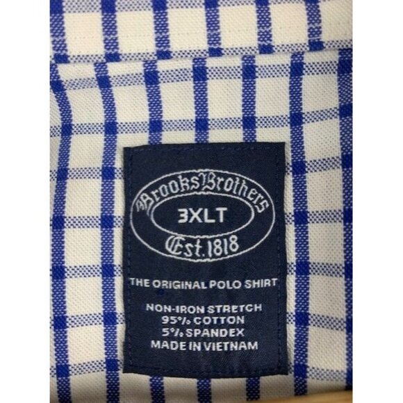 Brooks Brothers Men's Blue & White Plaid 3XLT Non-Iron Stretch Cotton Polo Shirt - Picture 3 of 9